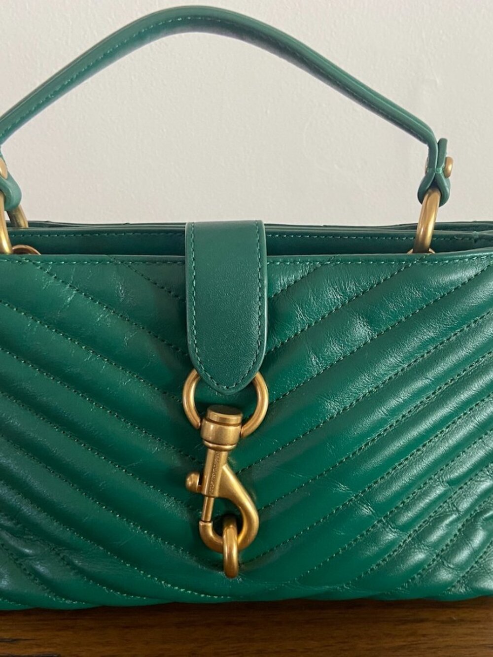 Rebecca Minkoff Edie Leather Top Handle Satchel Purse Emerald Green - $120